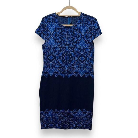 St. John Navy & Royal Blue Knit Made in USA Formal Dress Sz 8 - Picture 1 of 6